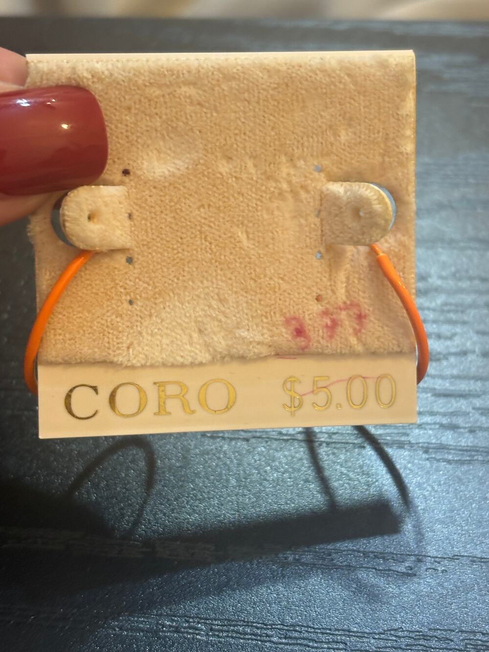 Vintage Coro Orange Enamel Hoop Earrings NOS